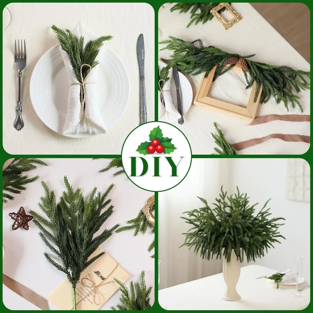 Artificial Christmas Norfolk Pine Branches, 80 Pieces Real Touch Greenery Stems for Vase Decorations, Faux Pine Picks for Indoor