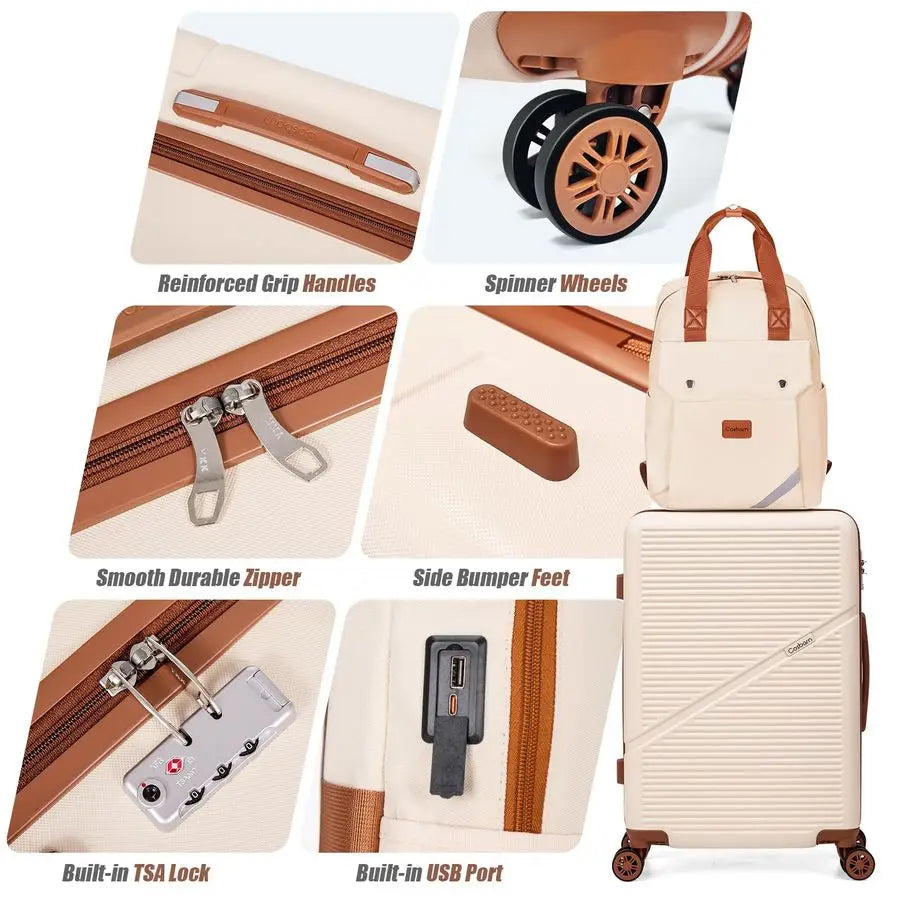 Carry On Luggage Set 22x14x9 Airline Approved, 20 Inch Lightweight ABS Suitcases with Wheels and TSA Lock Durable Waterproof Tra