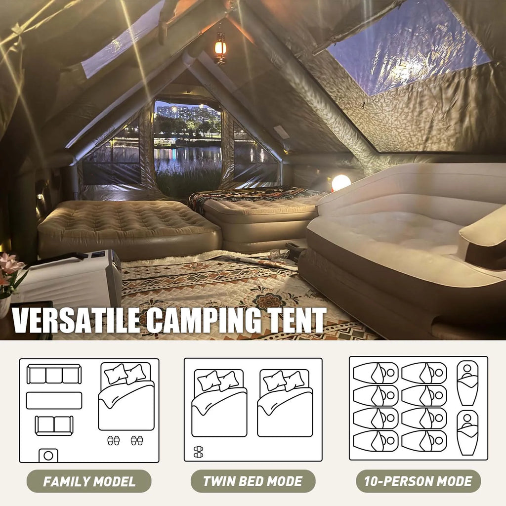 13'x10' Large Inflatable Tent for Camping 8-10 Person, 4 Season Luxury Air Tent with Stove Jack for Outdoor Christmas Camping