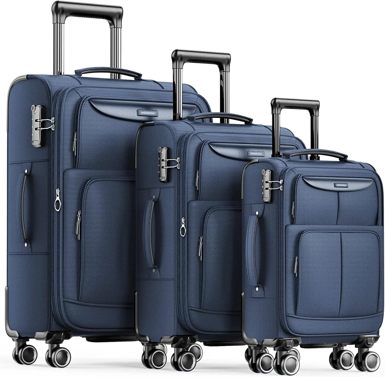 3-Piece Softside Expandable Lightweight Durable Suitcase Set with Double Spinner Wheels and TSA Lock in Blue (20in/24in/28in)