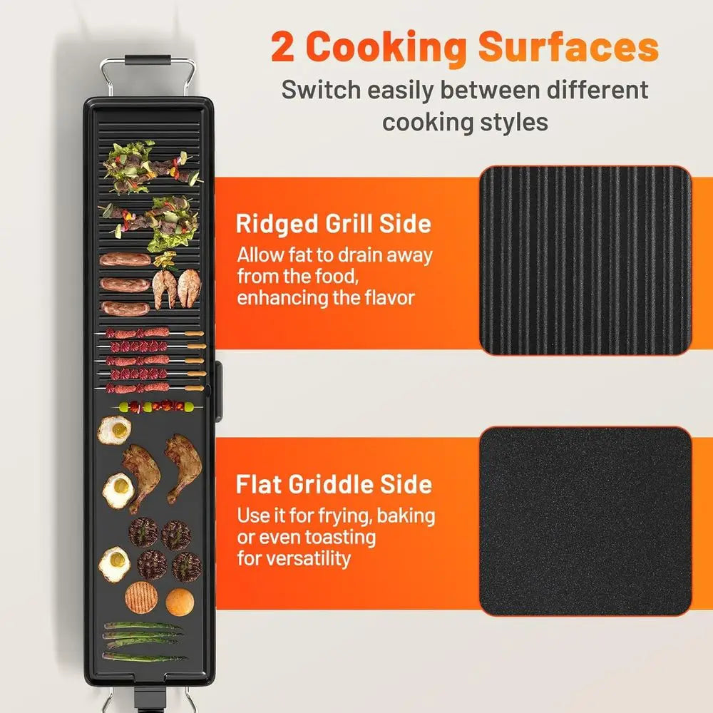 Extra Large Nonstick Electric Griddle, Teppanyaki Grill BBQ with 4 Adjustable Temperature, Even Heating & Handles, Long Table To