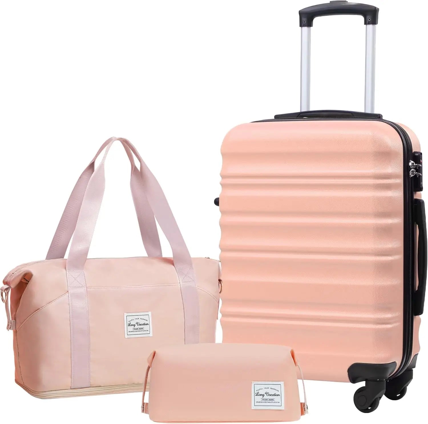 LONG VACATION 6 Piece Luggage Set Carry on Suitcase with ABS+PC hardshell, Spinner Wheels & YKK Zipper TSA Lock (BEIGE-BROWN