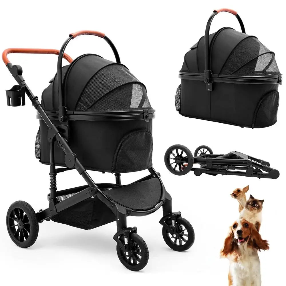 Pet Stroller or Medium Dogs, Smooth-Ride Dog Stroller with Detachable Carrier, Rubber Wheels, Car Seat Combo 3-in-1, Up to 50 lb