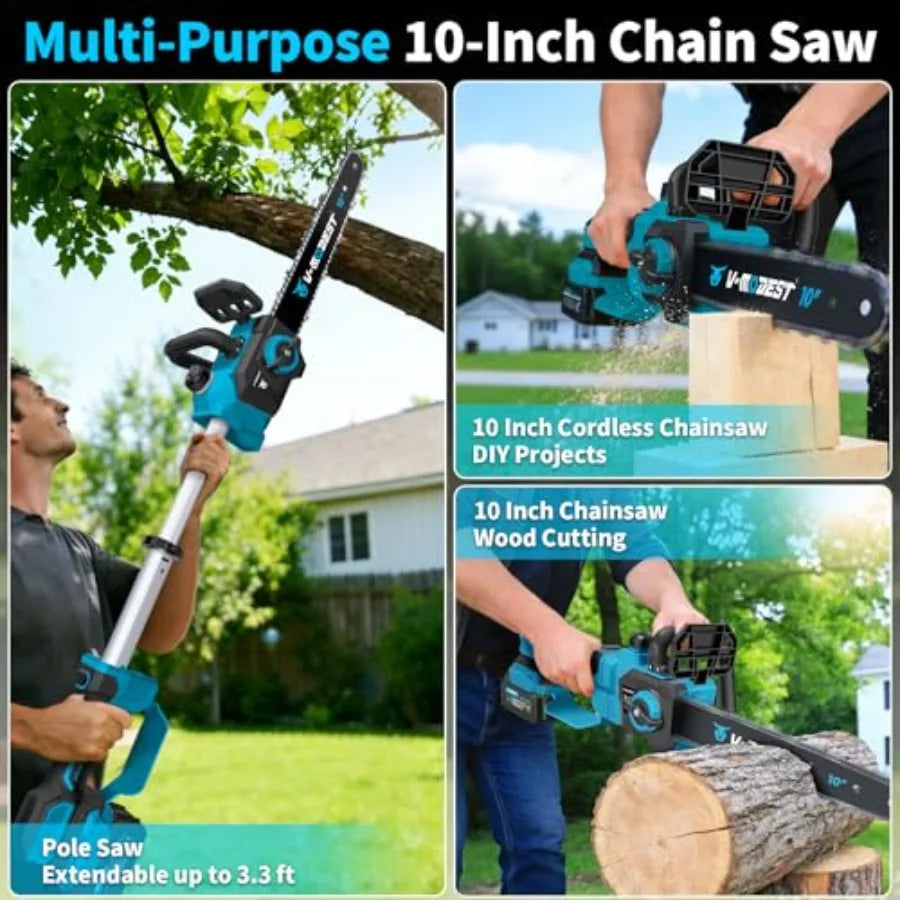 21V Brushless Telescopic Chainsaw - 10" Lightweight Battery Powered Chainsaw Cordless with 2 x 4.0Ah Lithium-ion Batteries Hand