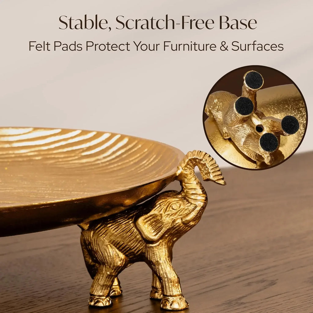 Round Decorative Tray with Elephant Stands, Golden – Tray for Coffee Table, Home Decor, Centerpiece, Serving Platter & More – Ci