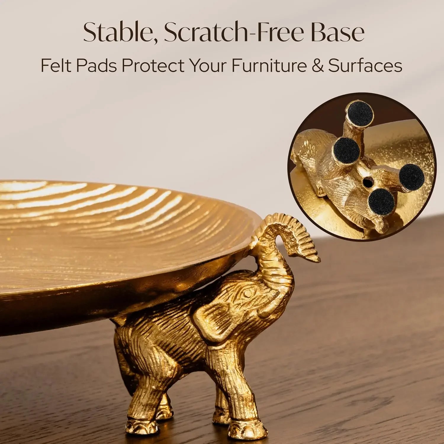 Round Decorative Tray with Elephant Stands, Golden – Tray for Coffee Table, Home Decor, Centerpiece, Serving Platter & More – Ci