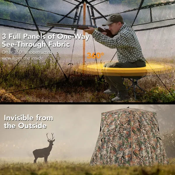 Portable 360° Transparent Hunting Blind One Way See Through Camo Hunting Tent for Deer Turkey Outdoor Shelter