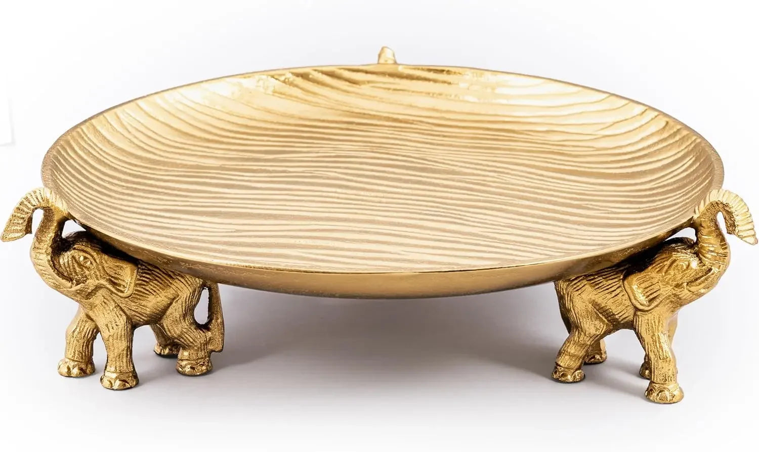 Round Decorative Tray with Elephant Stands, Golden – Tray for Coffee Table, Home Decor, Centerpiece, Serving Platter & More – Ci