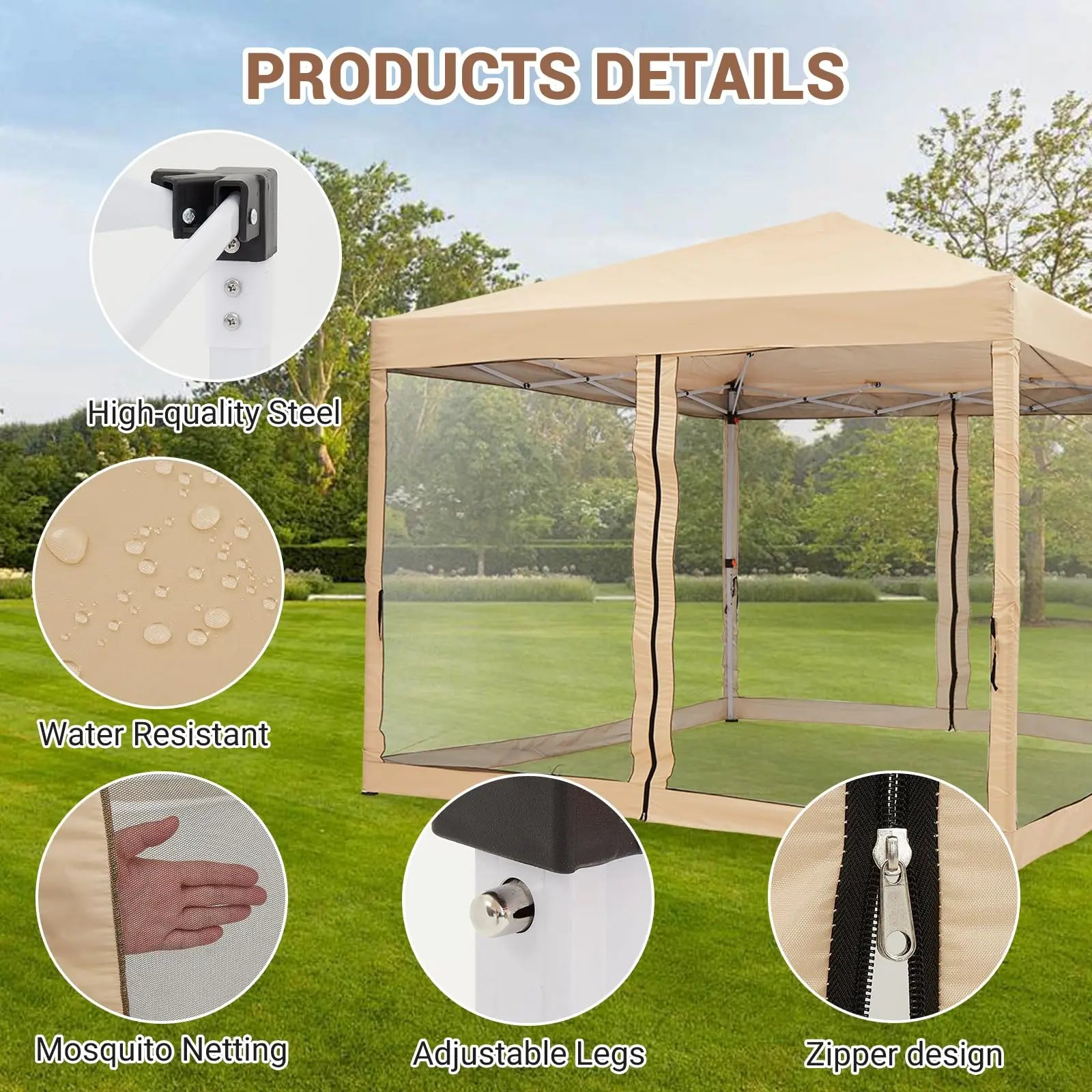 10x10ft Pop Up Canopy With Mesh Sidewall, Foldable Waterproof Gazebo Tent For Camping Patio Outdoor Parties