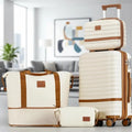 20 Inch Expandable Suitcase with Spinner Wheels, 4-Piece Hard Shell Luggage Set, TSA Lock (White/Brown)