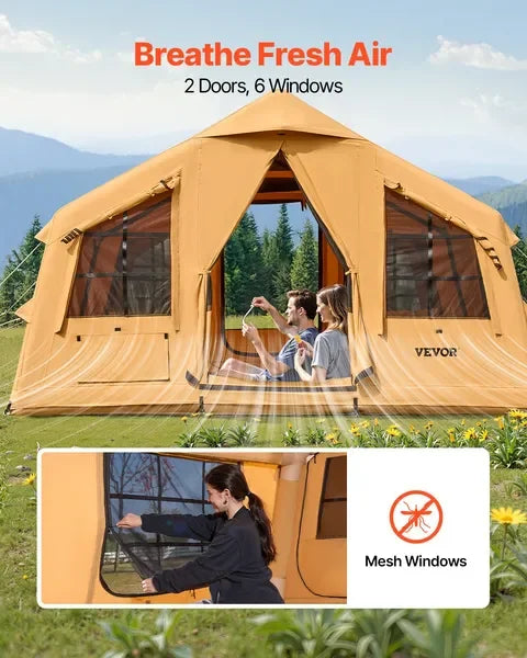 Luxury 4 Season 8-12 Person Inflatable Tent, Easy Setup Blow Up Camping Tent with Hand Pump for Outdoor Travel