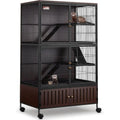 Large 60H Metal Chinchilla Cage with Removable Pan & Double Doors, Indoor Wooden Pet Crate for Small Animals