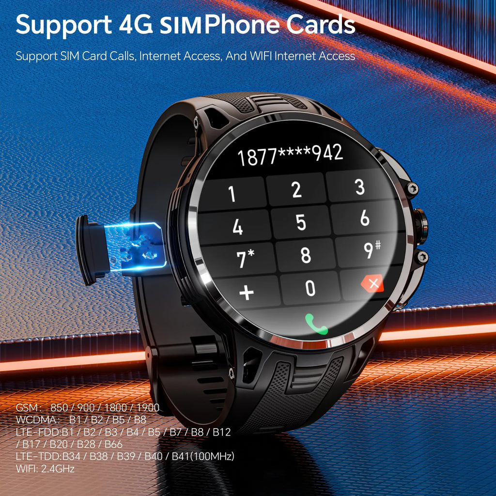 LOKMAT New APPLLP 4 Pro Android Watch Phone 4G SIM Card Smart Watch Full Round Amoled Touch Screen Camera Video Calls Fitness
