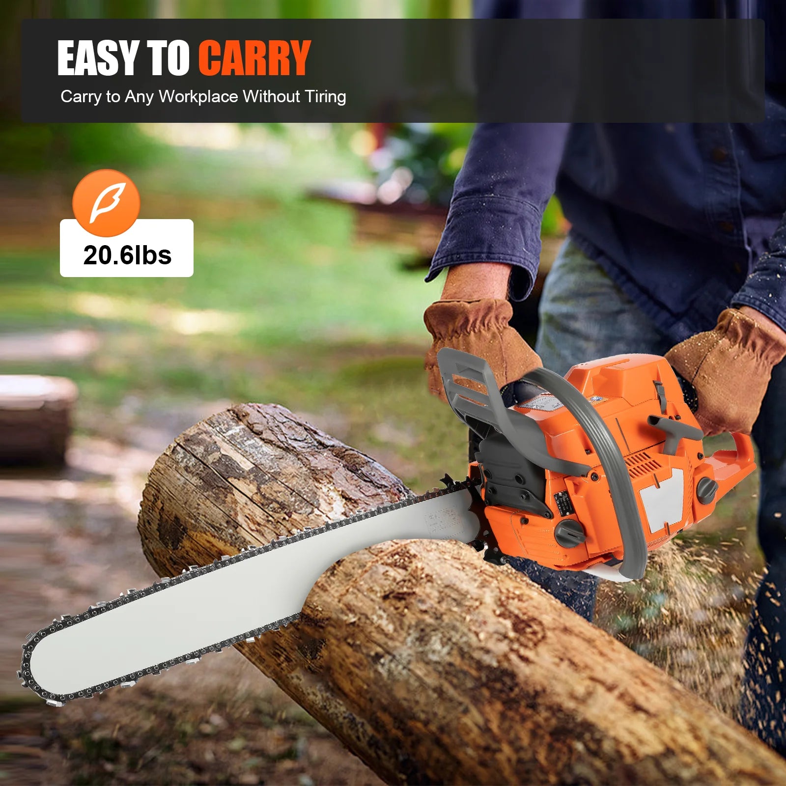 24-Inch 2800rpm Gas Chainsaw 72CC 3900W 2-Stroke Handheld Cordless Orange Chain Saws for Wood Cut