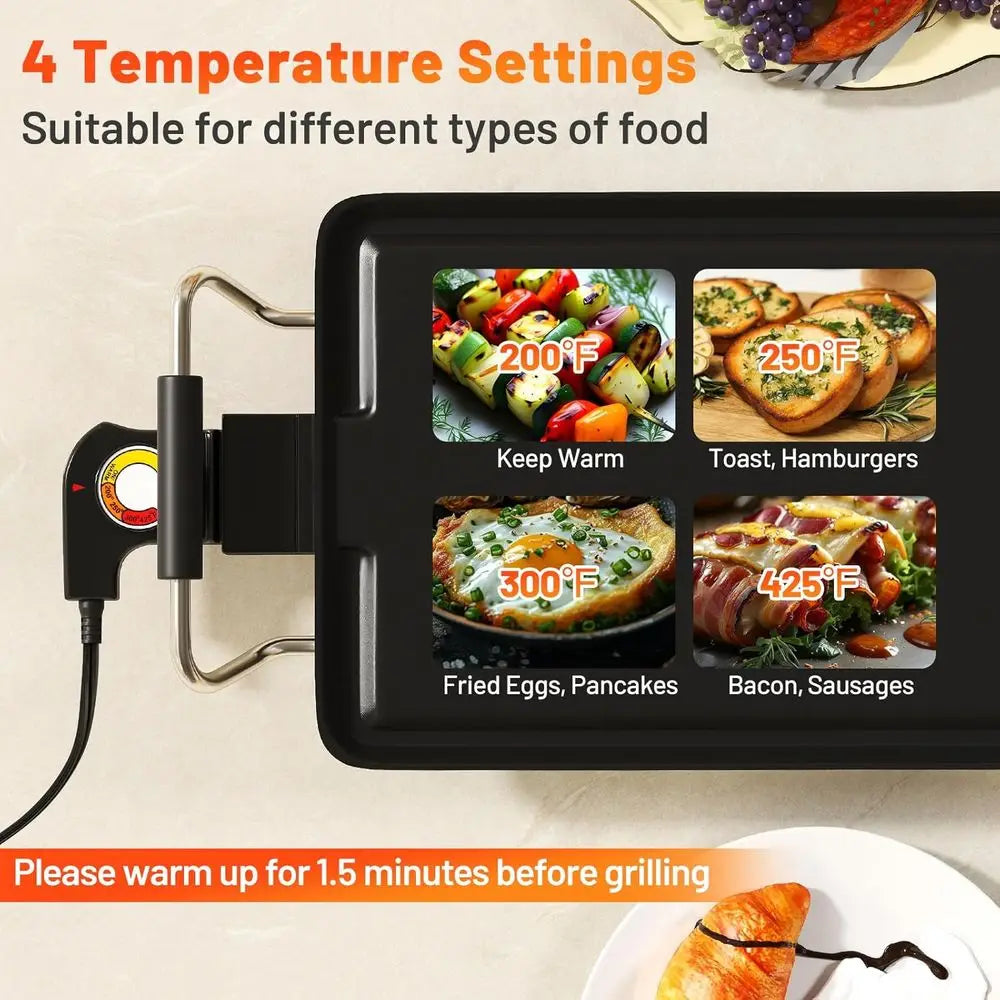 Extra Large Nonstick Electric Griddle, Teppanyaki Grill BBQ with 4 Adjustable Temperature, Even Heating & Handles, Long Table To