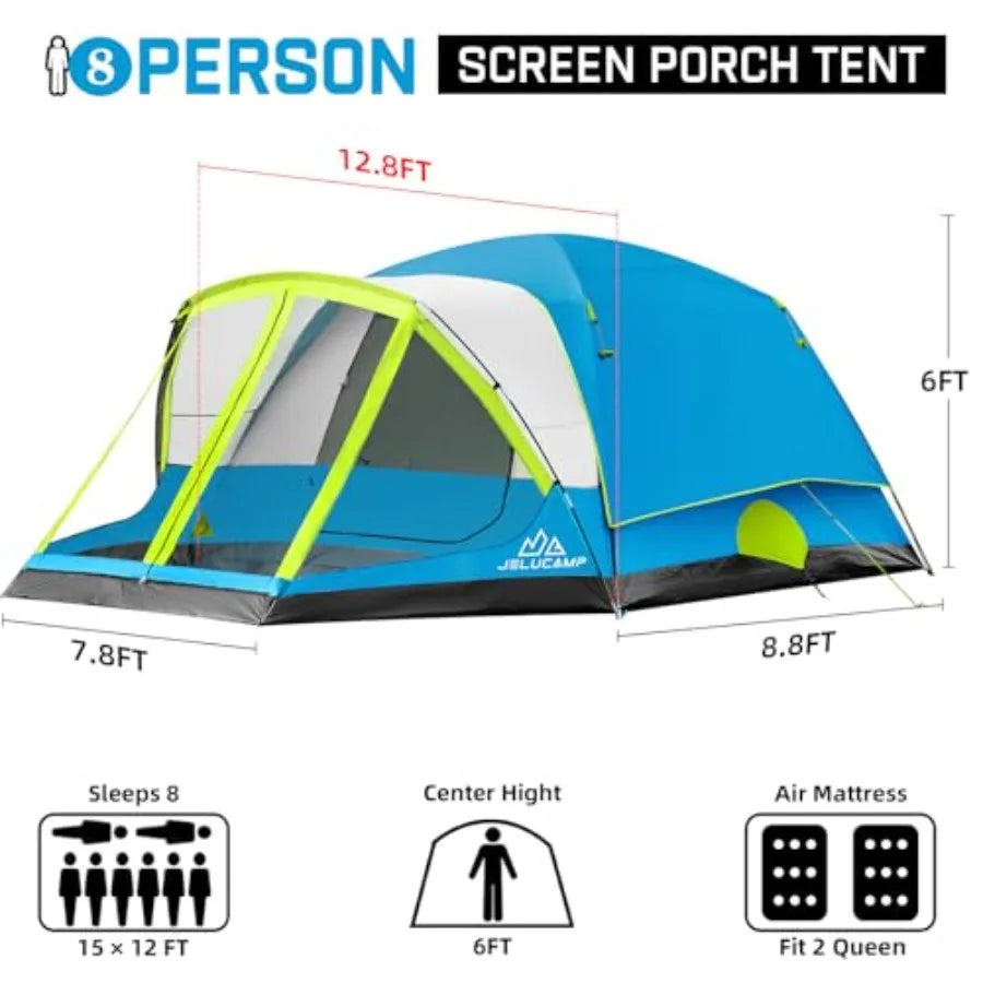 6 Person Large Waterproof Family Tents for Camping, Screened Camping Tent with Screen Porch, Bug-Free Relaxation & Easy Setup, I