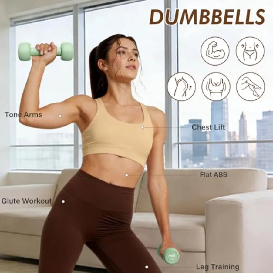 Adjustable Dumbbell Set 0.5-20 lbs for Women Home Gym Workout Equipment Green Pink with Wrist Weights Resistance Bands Jump Rop