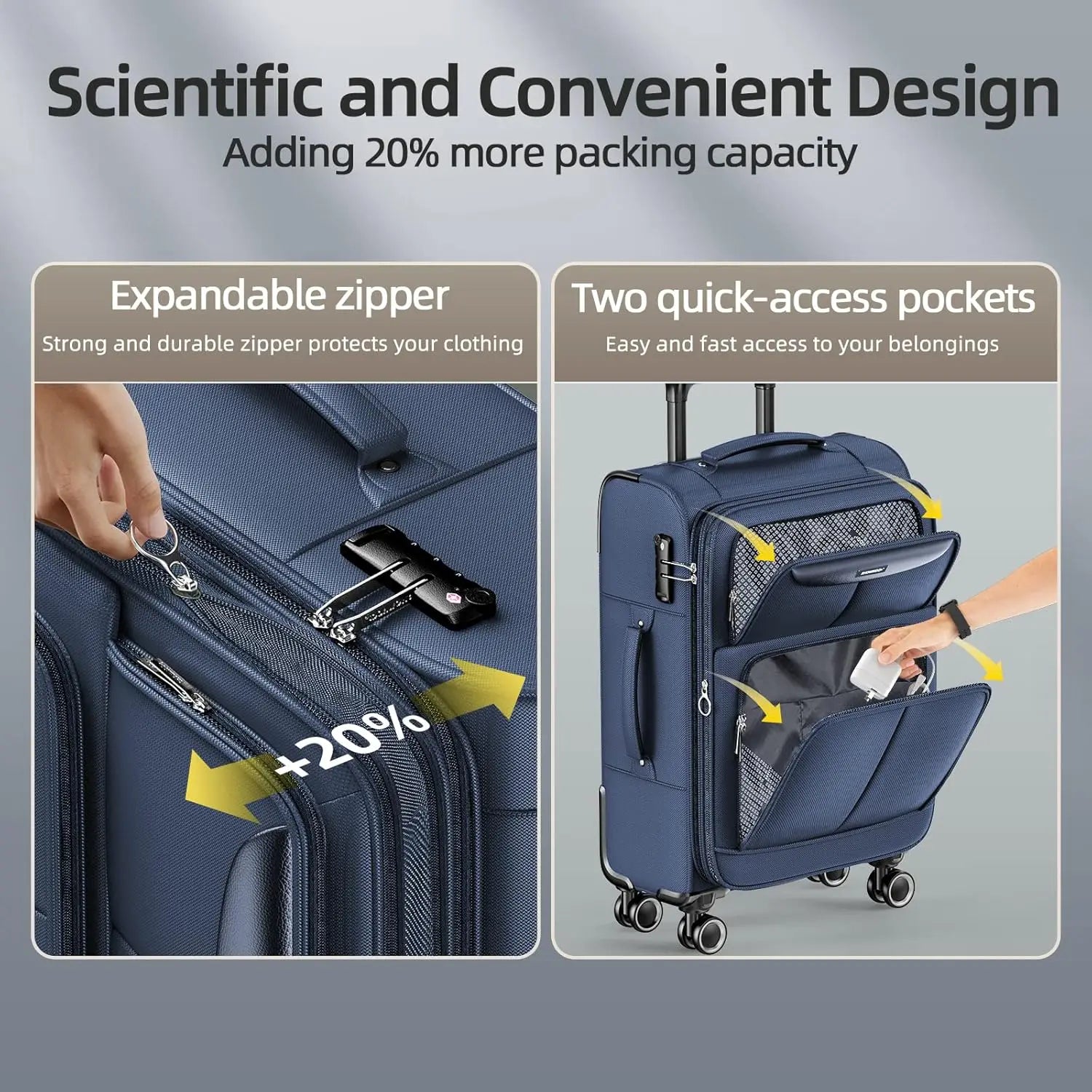 3-Piece Softside Expandable Lightweight Durable Suitcase Set with Double Spinner Wheels and TSA Lock in Blue (20in/24in/28in)