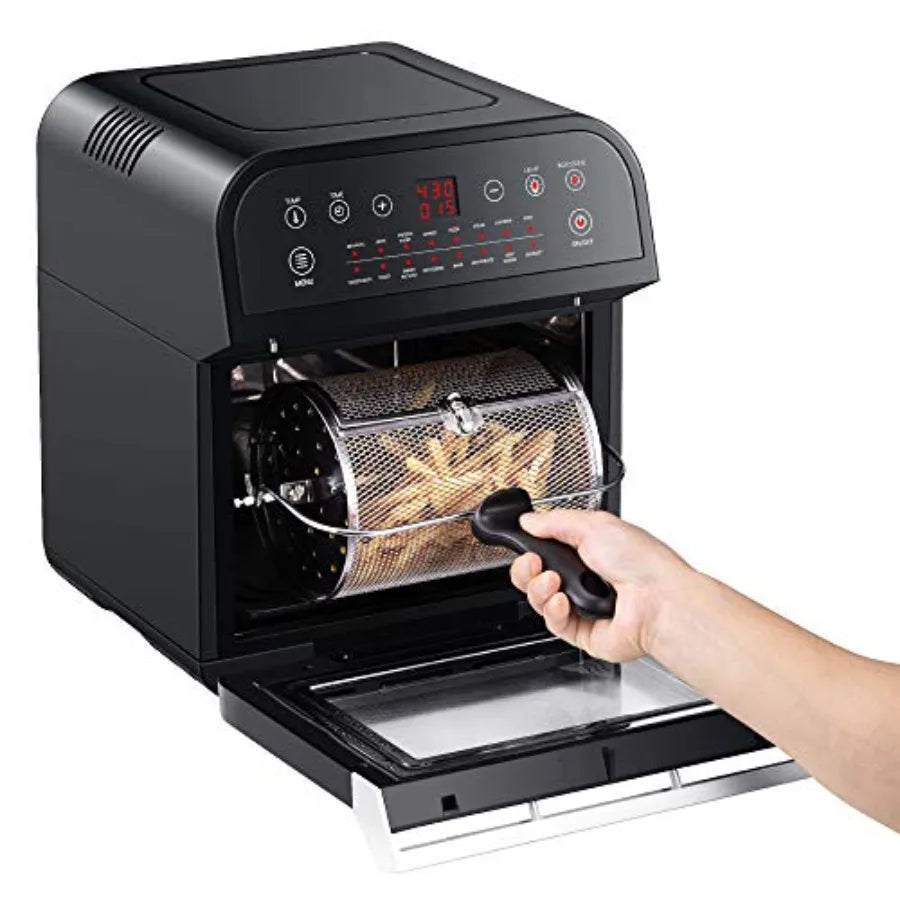 USA GW44800-O Deluxe 12.7-Quarts 15-in-1 Electric Air Fryer Oven with Rotisserie and Dehydrator + 50 Recipes QT Black/Silver
