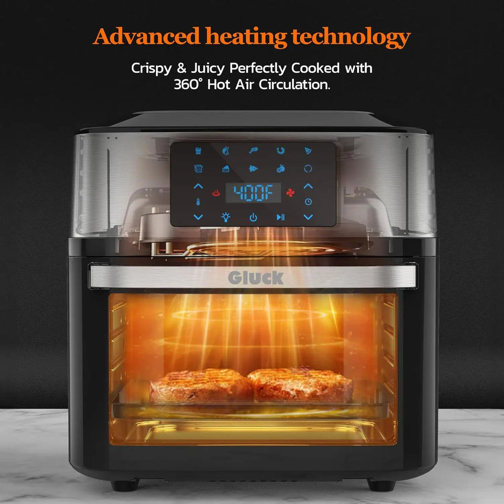 Large 20 QT Air Fryer Oven Combo with Window, 10-in-1 Toaster Oven with Rotisserie and Dehydrating Racks for Family Cooking