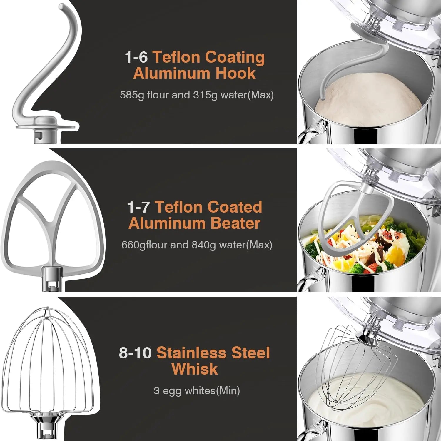 Mini Angel Stand Mixer, 10-Speed 5QT Kitchen Electric Mixer with Tilt-Head, Dough Hook, Whisk, Beater, Stainless Steel Bowl