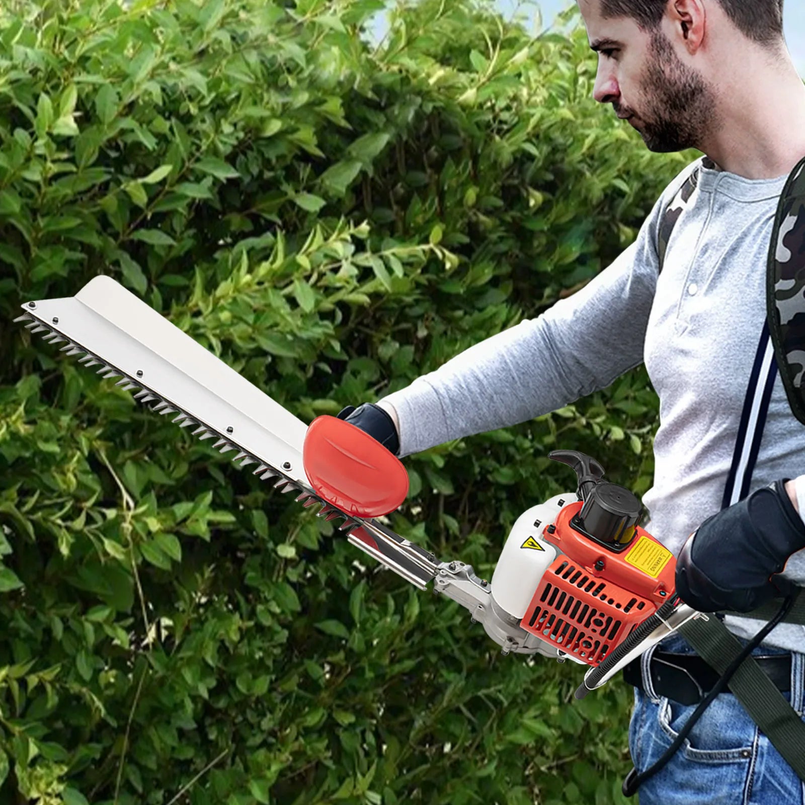 22.5CC 2-Stroke Single Blade Brush Cutter, Gas Powered Grass Trimmer with Shoulder Strap, Professional Gardening Tool