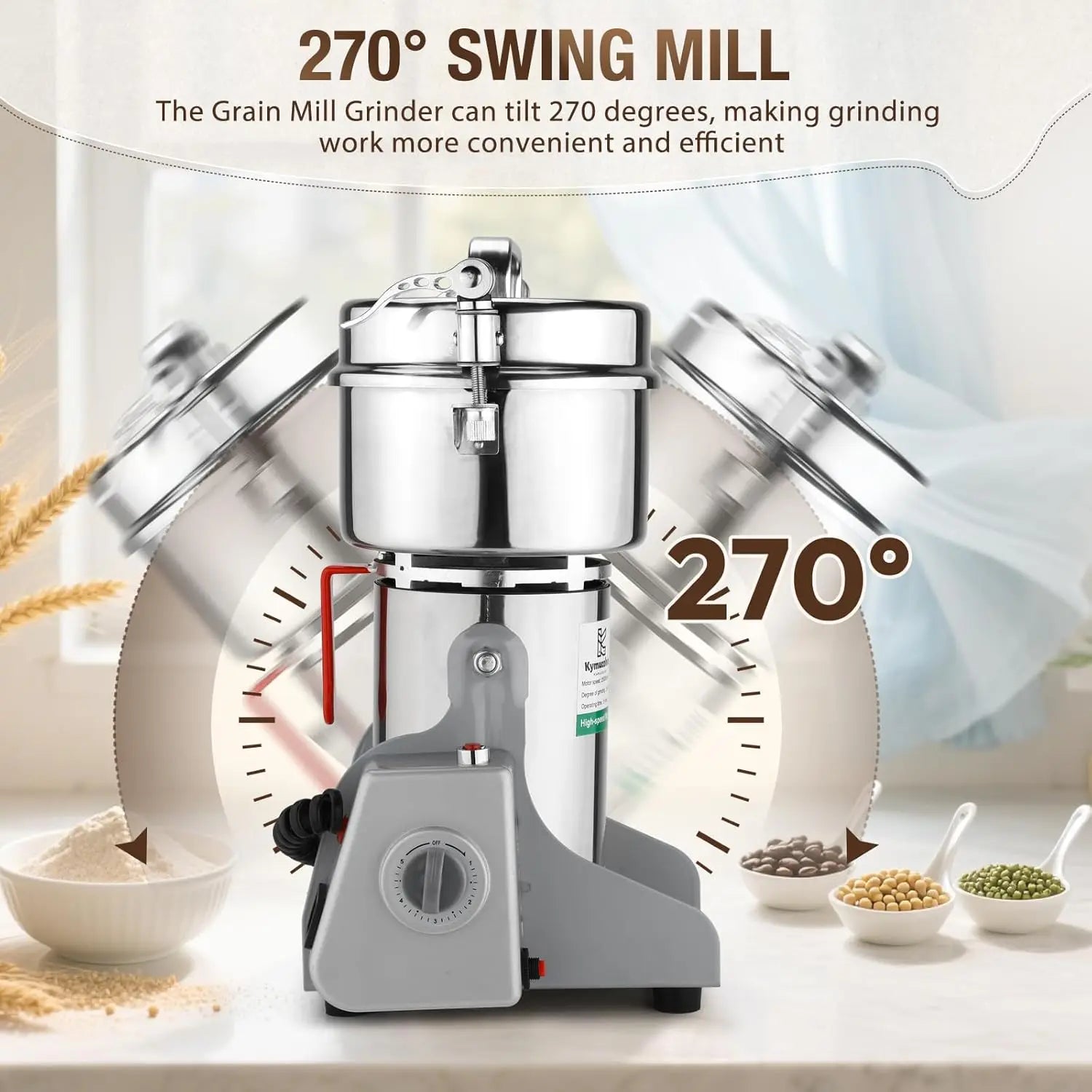 Electric Grain Mill Grinder - 800g, 110V, 3000W for Kitchen, Household, Commercial Use to Crush Grains, Spices, Herbs