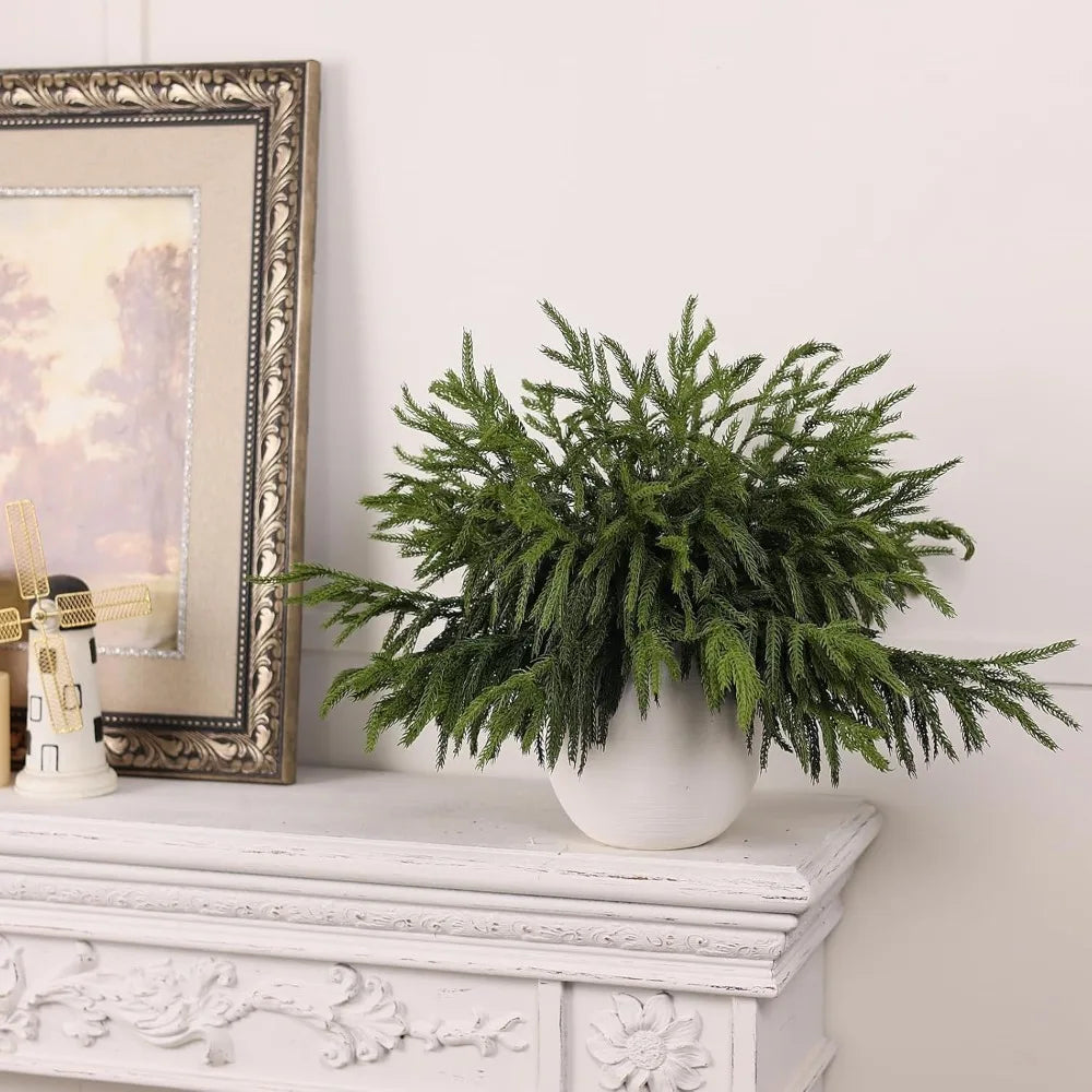 Artificial Christmas Norfolk Pine Branches, 80 Pieces Real Touch Greenery Stems for Vase Decorations, Faux Pine Picks for Indoor