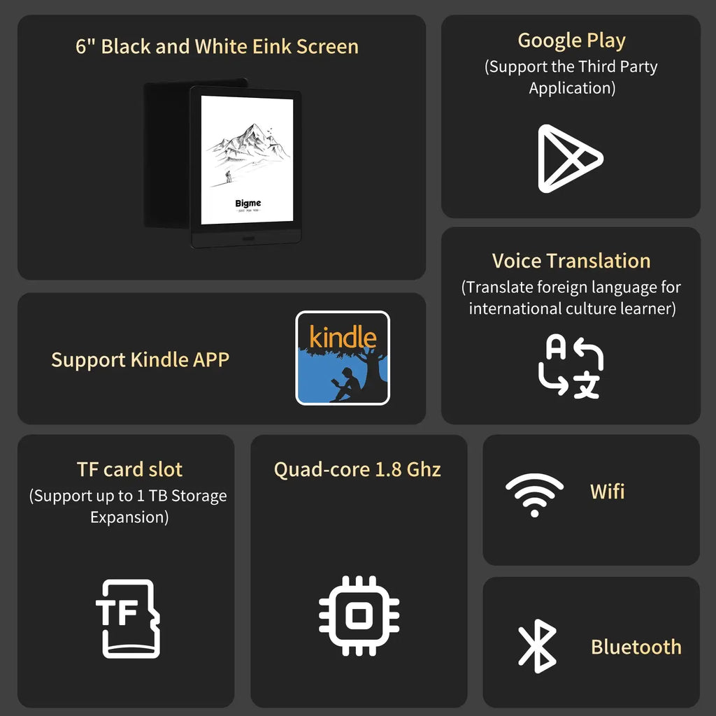 Bigme Read 6-inch e-paper book, 36-level front light, Android open system, Google Play & Kindle Supported, Mini portable ereader