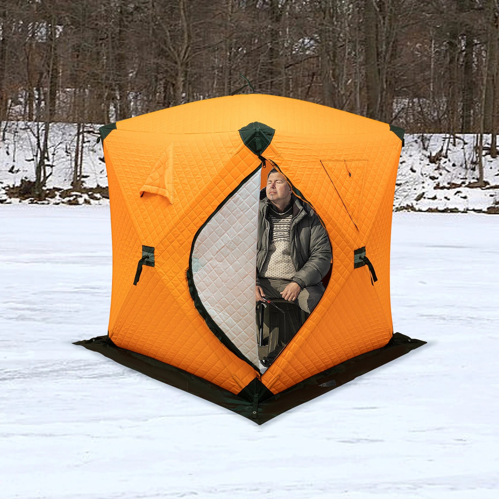 Outdoor Winter with Cotton Insulation, Windproof and Ice Proof Fishing House Equipment, Winter Fishing Cotton Tent - Orange