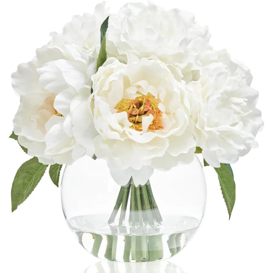 Artificial Flowers in Vase Peonies Artificial Flowers for vase with Faux Water for Coffee Table Decor Silk Fake Flower Arrangem