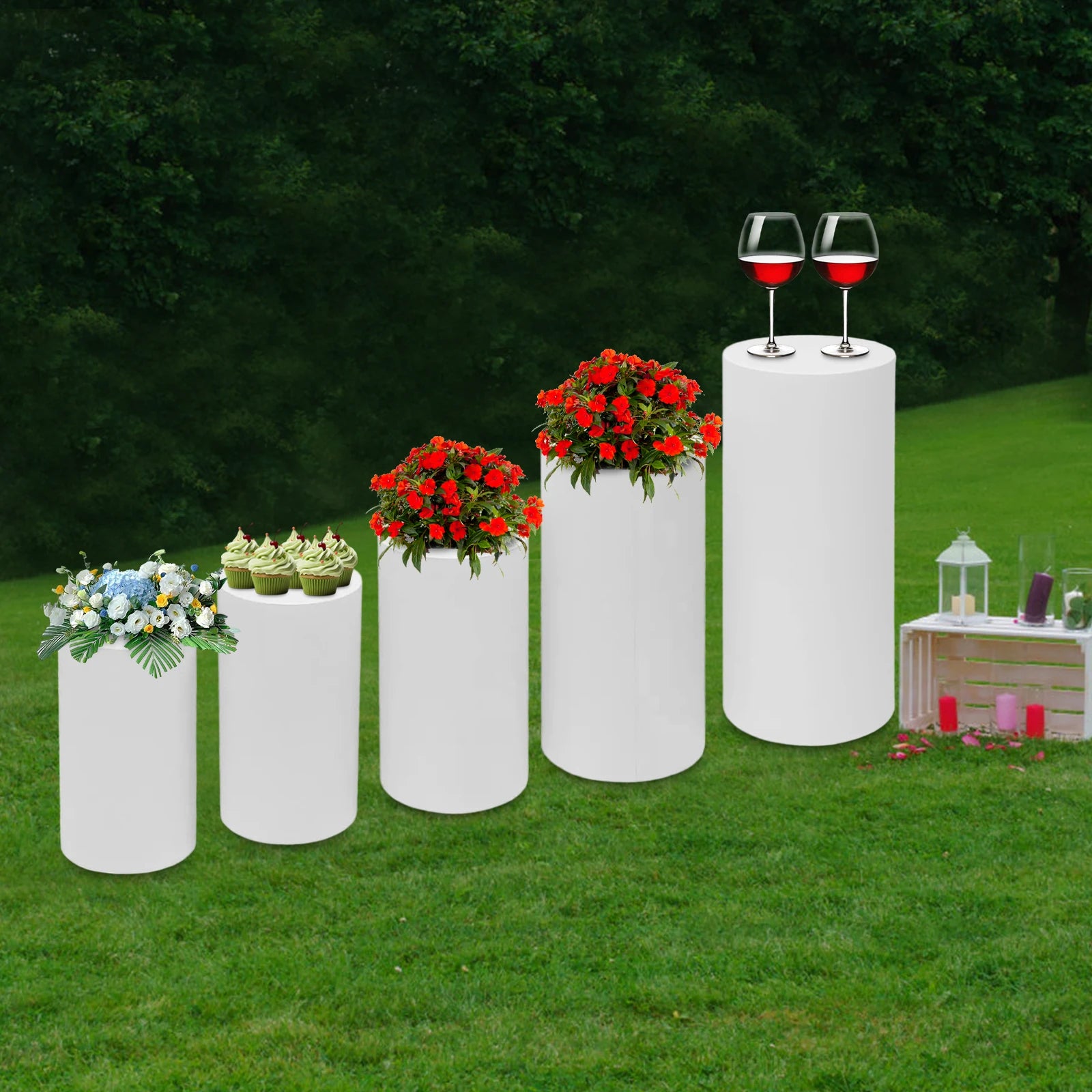 5Pcs Dessert Display Stands, Wedding Cylindrical Cake Stand Set Cake Display Cylinder,Decorations Round Display Stand