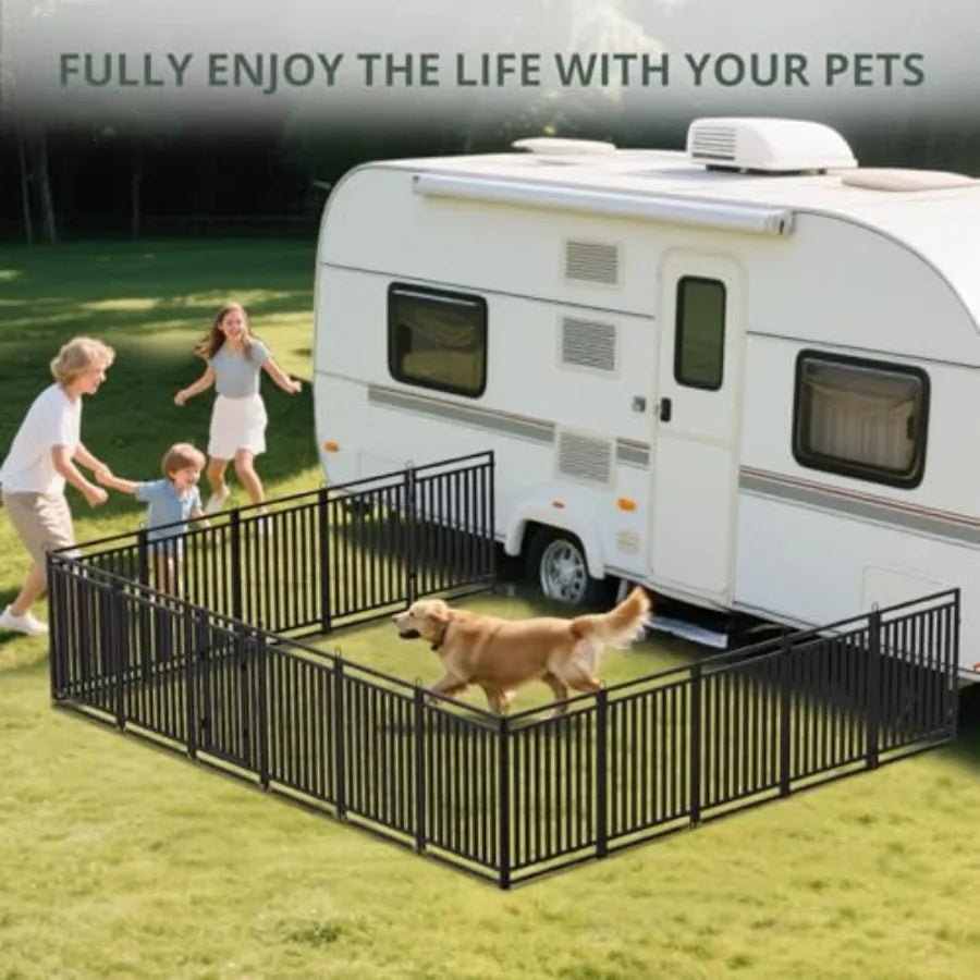 Dog Fence Outdoor Indoor Inch Dog Playpen for Large/Medium/Small Dogs Metal Dog Pen for Yard Camping and RV Black-Silver